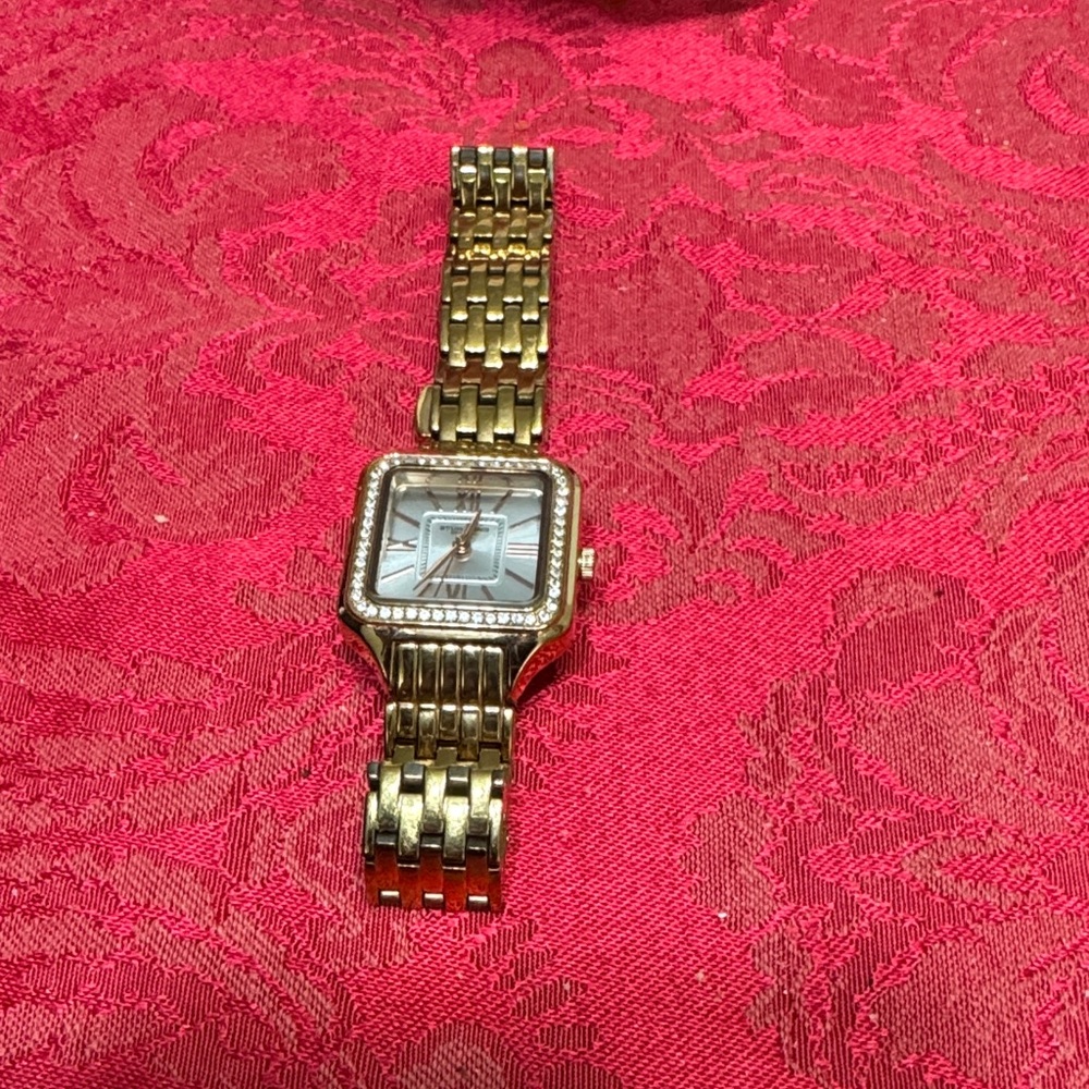 Gold Square Face Watch with Crystal Accents STUHRING ORIGINAL